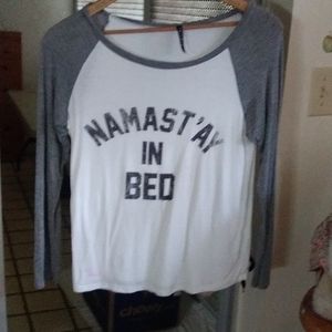 Baseball Tee "Namast'ay in Bed" Sz M